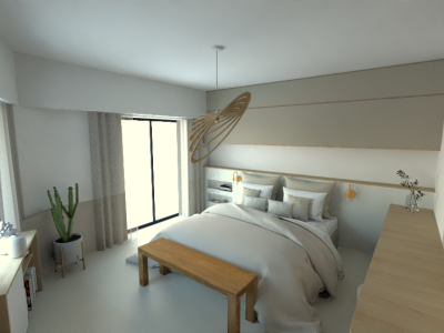 Chambre parentale aménagée par Spatio et Linea dans un décor apaisant idéal pour retrouver calme et sérénité